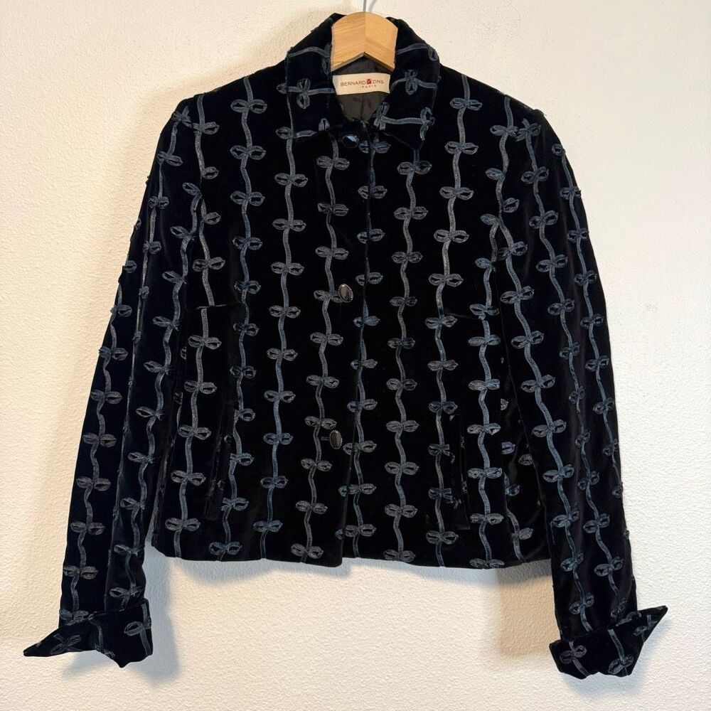 Bernard Zins Paris Velvet‎ Bow Blazer Jacket Size 8
